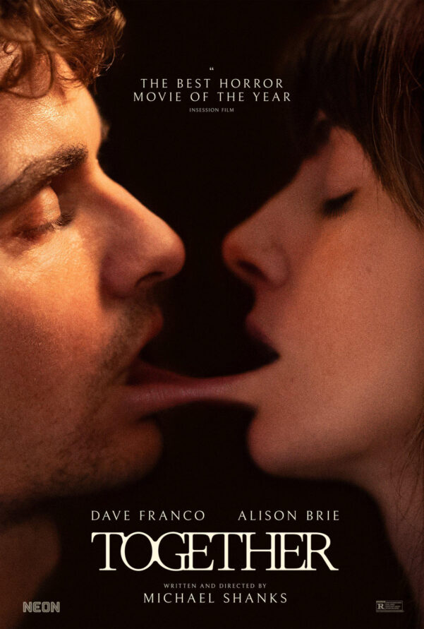 together poster: two people kissing, their lips stuck together